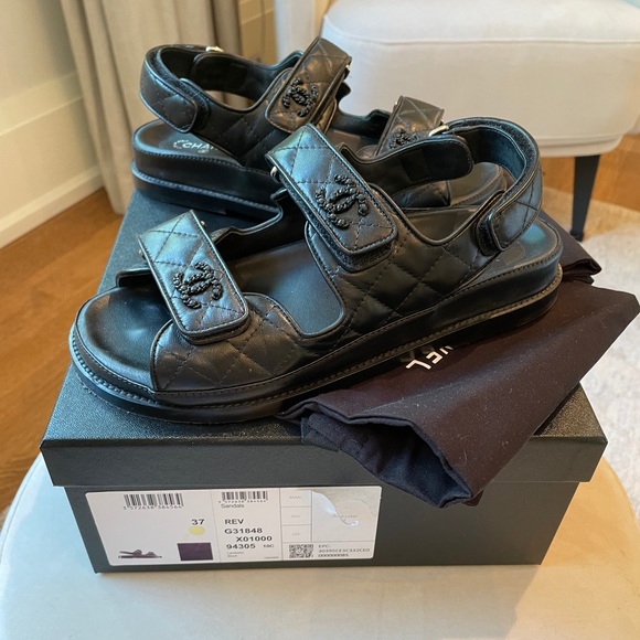 Chanel Dad sandals, leather, size 37 *AUTHENTIC* - Picture 1 of 7